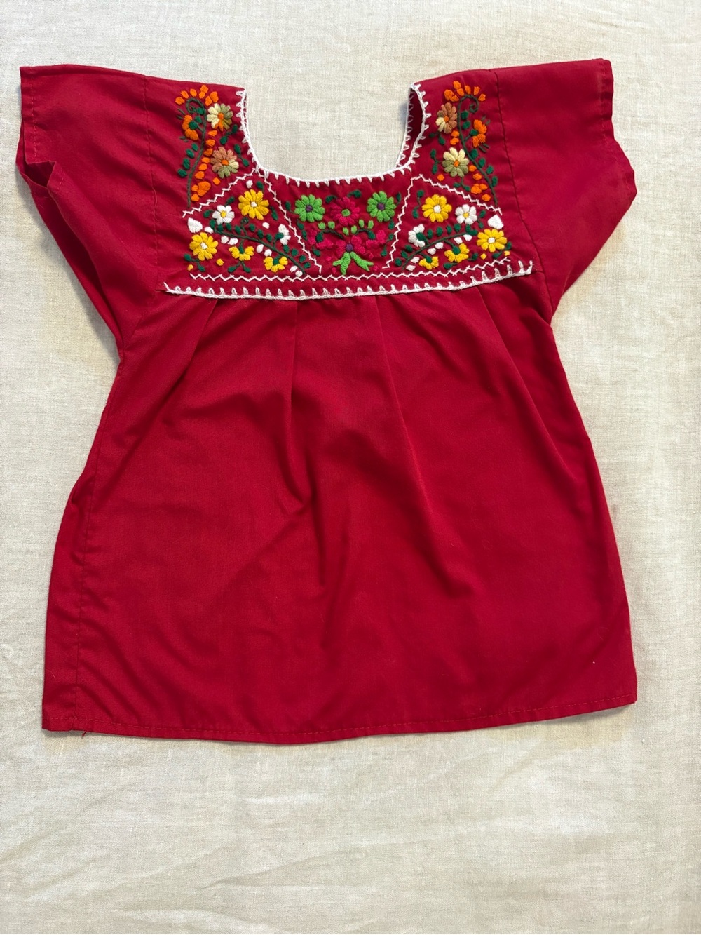 Vintage Miguel Clothing Girls Red Mexican Embroidered Floral Cotton Tunic Top